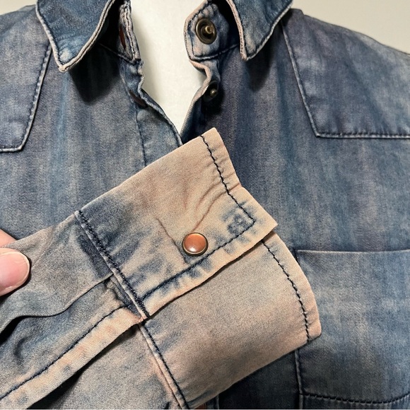 Sandwich Bleached Denim Long Sleeve Snap Front Shirt - Picture 7 of 16